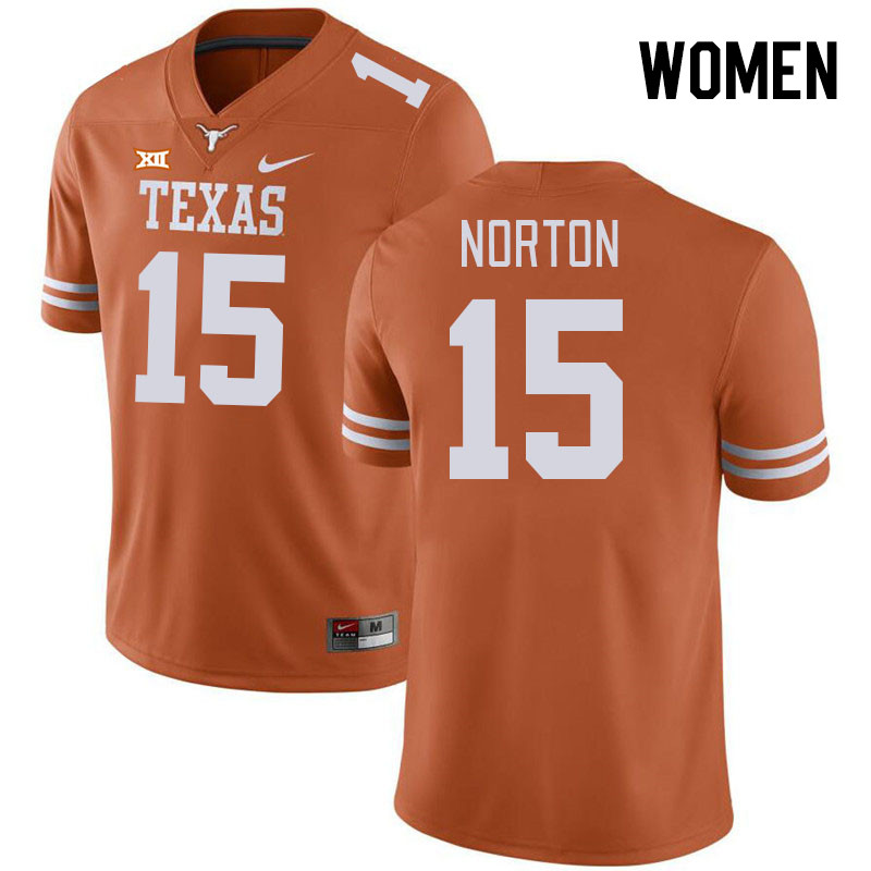 Women #15 Bill Norton Texas Longhorns College Football Jerseys Stitched-Orange